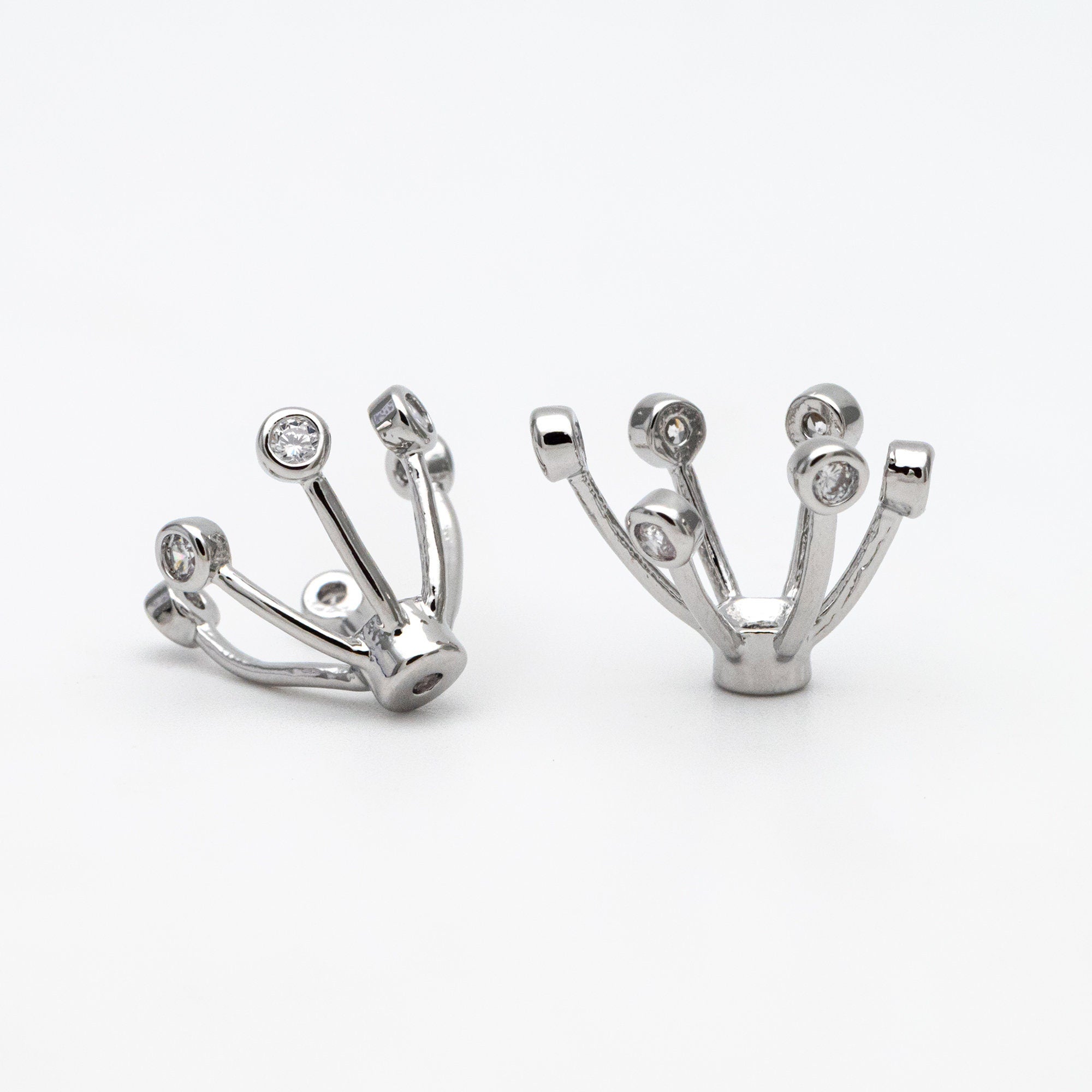 10pcs Gold/ Silver Flower Bead Caps, CZ pave Brooch Flower Center, Floral Cabochon Charms (GB-650)